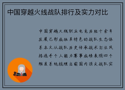 中国穿越火线战队排行及实力对比